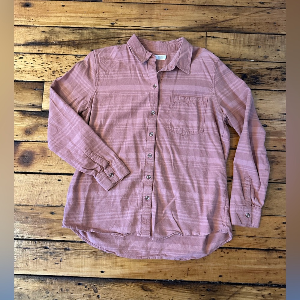 Carve Designs Perry Button Down: Red Rock Stripe FlannelShirt medium